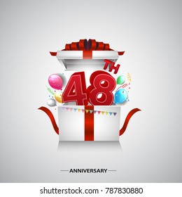 48th anniversary design with red number inside gift box isolated on white background for celebration event