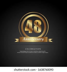 48th anniversary golden logo text decorative. With dark background. Ready to use. Vector Illustration EPS 10