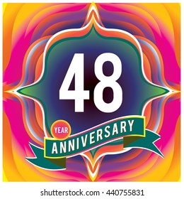 48th anniversary logo with colorful badge and frame. Anniversary signs illustration. Vibrant colors anniversary logo with stylish background