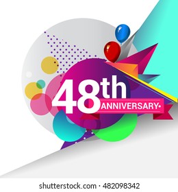 48th Anniversary logo, Colorful geometric background vector design template elements for your birthday celebration.