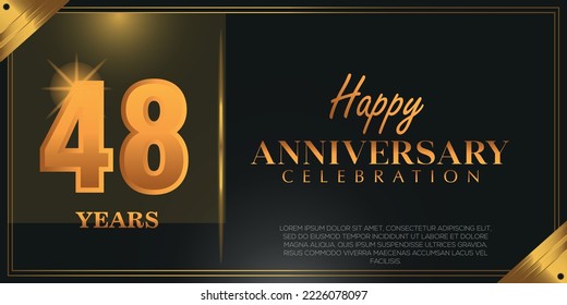  48th anniversary logo with confetti golden colored isolated on black background, vector design for greeting card and invitation card