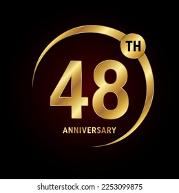 48º aniversario. Concepto de diseño del logo del aniversario con anillo de oro para celebración del aniversario, tarjeta de invitación, tarjeta de saludo, banner, afiche, volante, portada del libro. Plantilla de vectores de logotipos