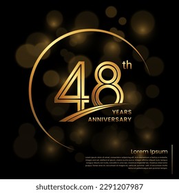 48th Anniversary logo design with double line numbers. Golden anniversary template. Vector Logo Template