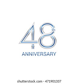 48th anniversary logo design uses three lines which form the numbers.  years anniversary signs . Silver and blue color anniversary