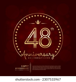 48th anniversary logo with double line number and golden text for birthday celebration event, invitation, banner poster, flyer, and greeting card, vector template