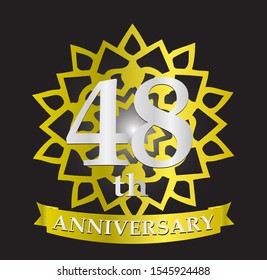 48th anniversary logo with silver and gold ribbon. Vector design template elements for your birthday celebration.