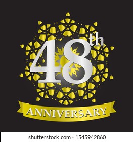 48th anniversary logo with silver and gold ribbon. Vector design template elements for your birthday celebration.