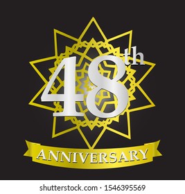 48th anniversary logo with silver and gold ribbon. Vector design template elements for your birthday celebration.