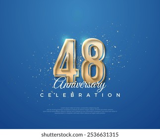 48th anniversary with a luxurious design between gold and blue. Premium vector for poster, banner, celebration greeting.