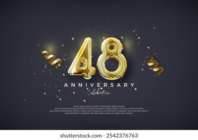 48th Anniversary. With luxury glossy gold design. Premium vector for poster, banner, celebration greeting.