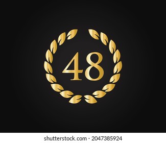 Plantilla de logotipo del anillo del 48º aniversario. Logo Del 48 Aniversario Con Anillo De Oro Aislado En Fondo Negro, Para El Cumpleaños, Aniversario Y Celebración De La Compañía