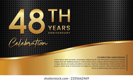 Diseño de plantilla de 48º aniversario en color dorado aislado en fondo de textura negro y dorado, plantilla vectorial