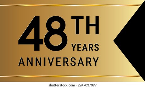 48th Anniversary. Anniversary template design with golden text and ribbon for birthday celebration event. Vector Template Illustration
