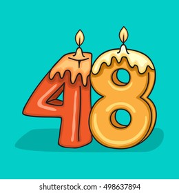 48th  Birthday Candle Number .Vector design template elements for your birthday celebration.