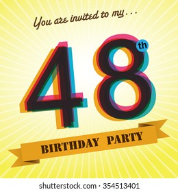 48th Birthday party invite / template design in retro style - Vector Background