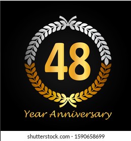 48th gold anniversary celebration logo with golden color and laurel wreath vector design