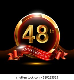 48th golden anniversary logo. with ring and ribbon.