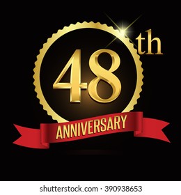 48th golden anniversary logo with shiny ring red ribbon.