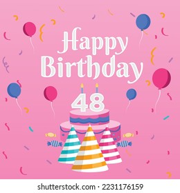 48th Happy birthday wish with cake greeting card and lettering design.