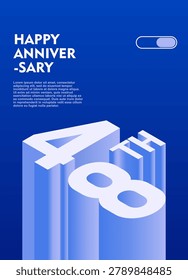48th Modern anniversary poster template featuring a bold 3d isometric number on a vibrant blue background.
