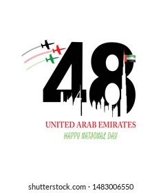 48th National day of UNITED ARAB EMIRATES. UAE. Happy national day. With flag and airplanes.