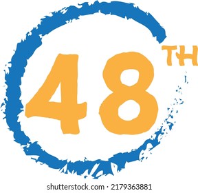 48.º número ordinal contando ilustración de arte vector azul amarillo con fuente asombrosa
