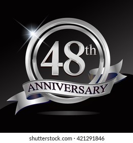 48th silver anniversary logo with ring and ribbon. Vector design template elements for your birthday celebration.