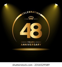 48th year anniversary celebration logo design with gold color number and ring, logo vector template