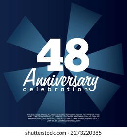 48th year anniversary celebration vector template design illustration with white text elegant blue shiny background.	