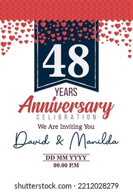 48th Years Anniversary Logo Celebration With Love for celebration event, birthday, wedding, greeting card, and invitation
