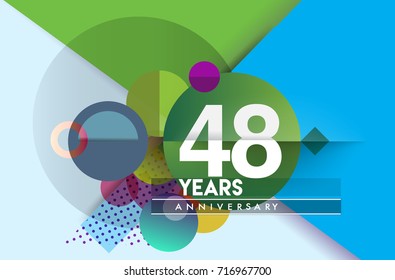48th years anniversary logo, vector design birthday celebration with colorful geometric background and circles shape.