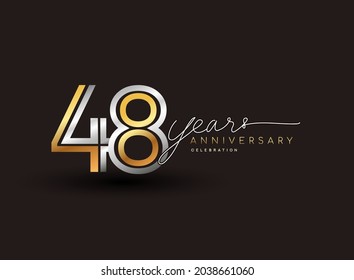 48th years anniversary logotype with multiple line silver and golden color isolated on black background for celebration event.