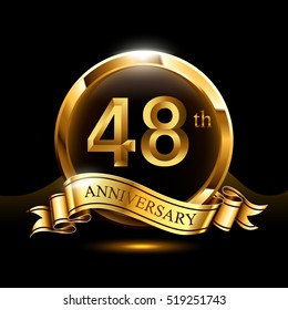 48th years golden anniversary logo celebration with ring and ribbon.