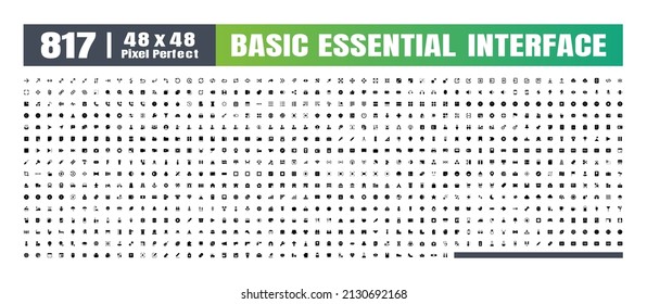 48x48 Pixel Perfect. Basic User Interface Essential Set. 810 Solid Glyph Icons. For App, Web, Print. Round Cap and Round Corner.