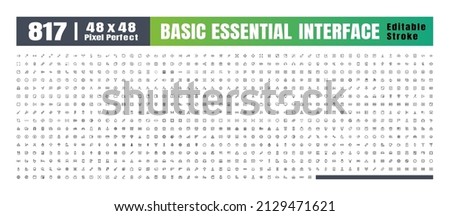 48x48 Pixel Perfect. Basic User Interface Essential Set. 817 Line Outline Icons. For App, Web, Print. Editable Stroke. 2 Pixel Stroke Wide with Round Cap and Round Corner. Editable Stroke.