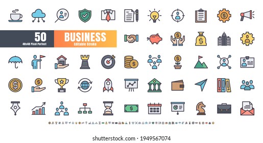 48x48 Pixel Perfect. Business and Financial. Flat Color Filled Outline Icons Vector. for Website, Application, Printing, Document, Poster Design, etc. Editable Stroke