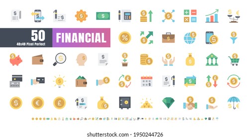 48x48 Pixel Perfect. Financial Currency. Flat Color Icons Vector. for Website, Application, Printing, Document, Poster Design, etc.