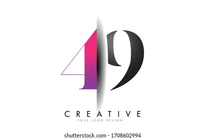 49 4 9 Logotipo de número gris y rosa con diseño creativo de ilustración de vectores de corte en sombra.