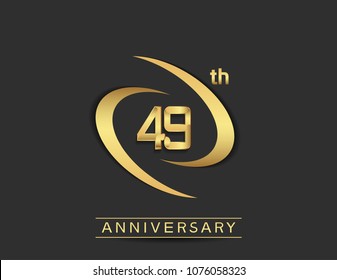 49 anniversary design with double swoosh golden color isolated on black background for celebration