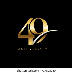 49 anniversary elegance gold logo. linked number with swoosh on black background