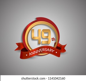 49 anniversary logotype elegant circle golden and red color red ribbon isolated on white background for use company celebration event