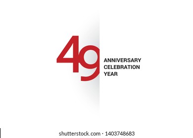 49 anniversary, minimalist logo. 49th jubilee, greeting card. Birthday invitation. 49 year sign. Red space vector illustration on white background - Vector