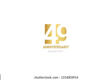 49 anniversary, minimalist logo. Tenth years, jubilee, greeting card. Birthday invitation. year sign. Gold space vector illustration on white background - Vector