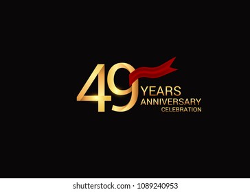 49 anniversary vector design golden colored with red ribbon isolated on black background