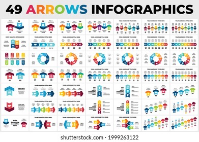 49 Arrows Vector Infographics Bundle. Presentation slide templates. Circle chart diagrams. Perfect for marketing or business project.