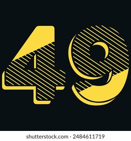 49 Classic Vintage Sport Jersey Uniform numbers in black with a black outside contour line number on white background for American football, Baseball and Basketball