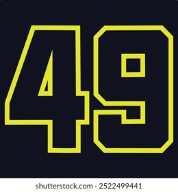 49 Classic Vintage Sport Jersey  Uniform numbers in black with a black outside contour line number on white background for American football, Baseball and Basketball