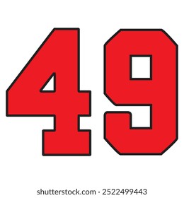 49 Classic Vintage Sport Jersey  Uniform numbers in black with a black outside contour line number on white background for American football, Baseball and Basketball