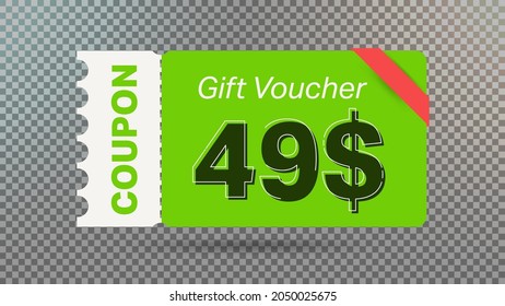 49$ coupon promotion sale for website, internet ads, social media. Big sale and super sale coupon code $49 discount gift voucher with coupon vector illustration summer offer ends weekend holiday