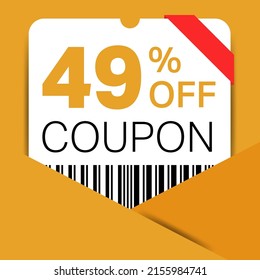 49% Coupon promotion sale for a website, internet ads, social media gift 49% off discount voucher. Big sale and super sale coupon discount. Price Tag Mega Coupon discount with vector illustration.